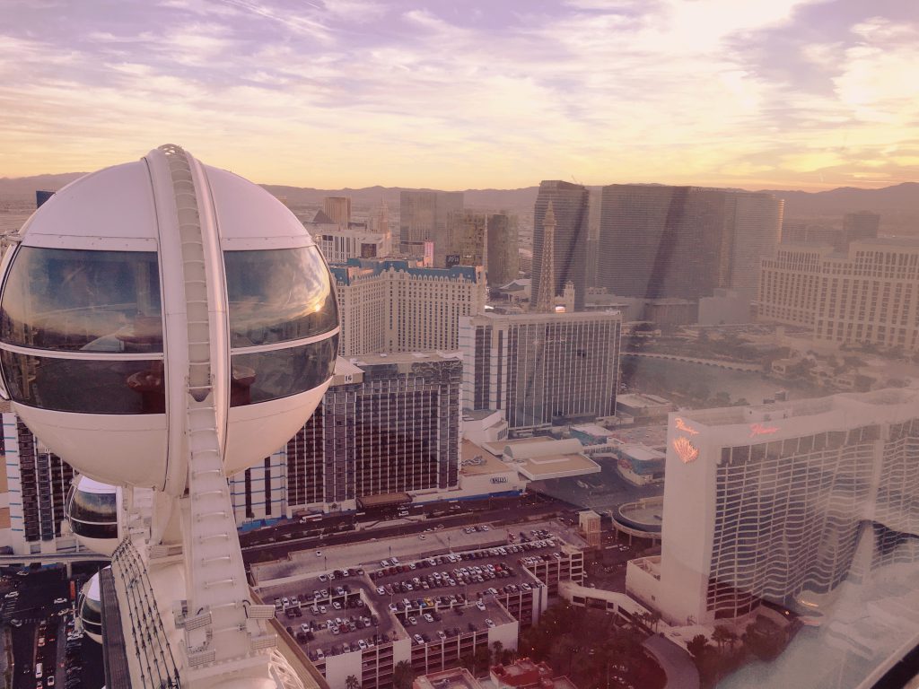 a birds eye view of the resorts of Las Vegas from the High Roller observation wheel