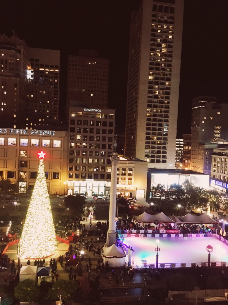 Christmas in San Francisco: lots of holiday fun is to be had at Union Square, with ice skating, a giant Christmas tree, and more