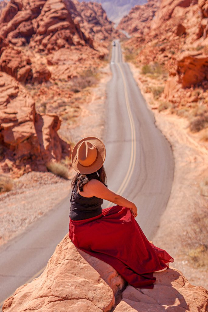 Red Rocks and boulders and wide open road at Valley of Fire State Park