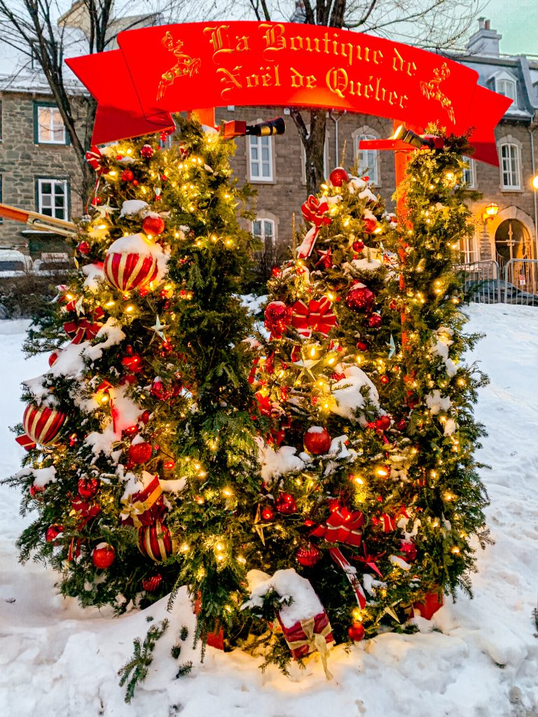 Christmas trees and lights in Old Quebec