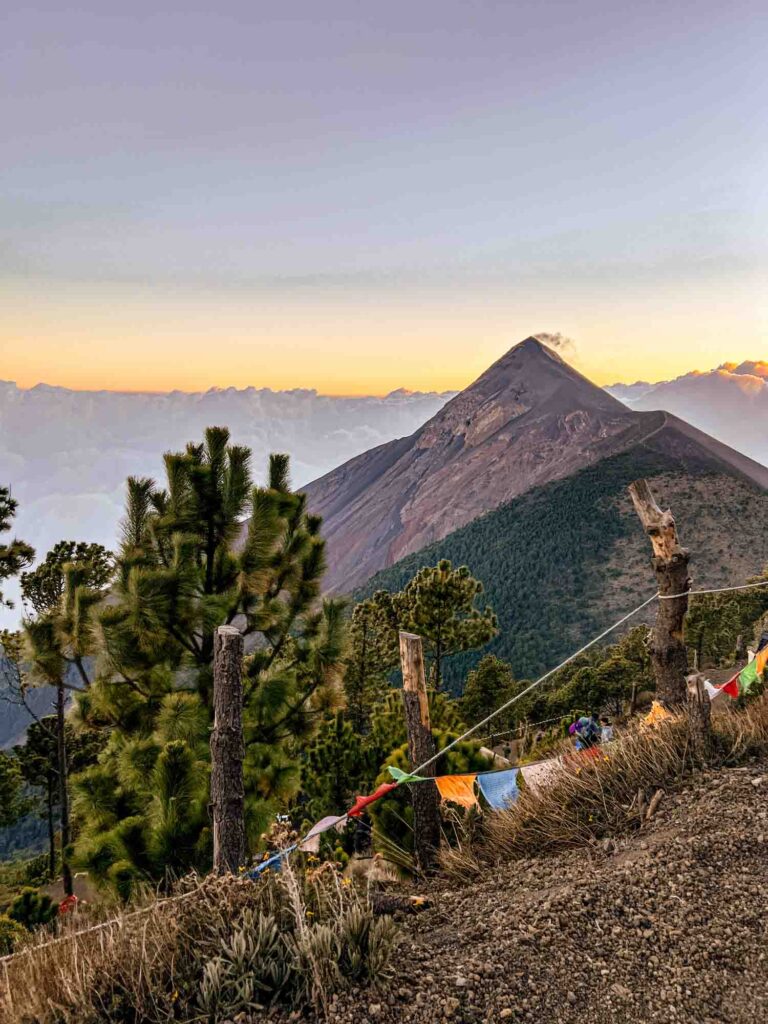 view of Volcan Fuego at sunrise