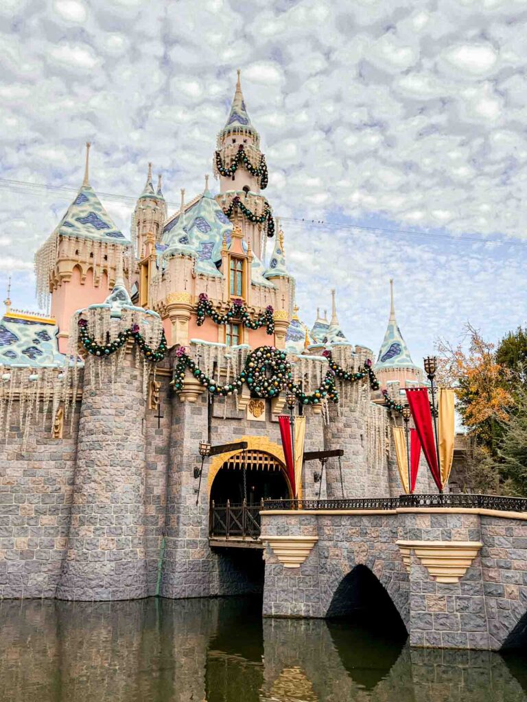 Sleeping Beauty castle at Disneyland at Christmas